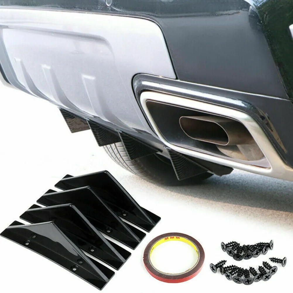 4pcs Car Rear Bumper Lip Diffuser Splitter Spoiler Scratch Protector Fin Trim Caps Universal Exterior Accessory For 300