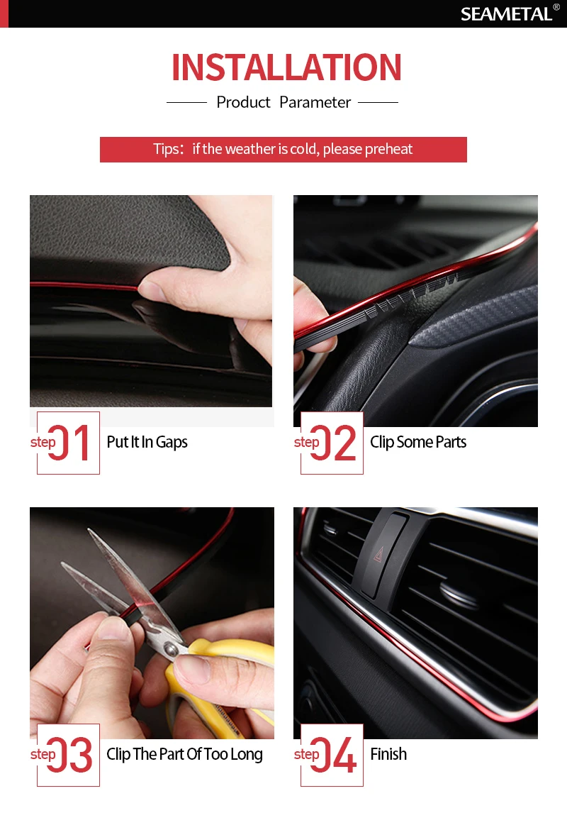 SEAMETAL Interior Car Moulding Trim Strips DIY Flexible Anti Scratch Lines 5m Decoration Strip Dashboard Car-styling Accessories