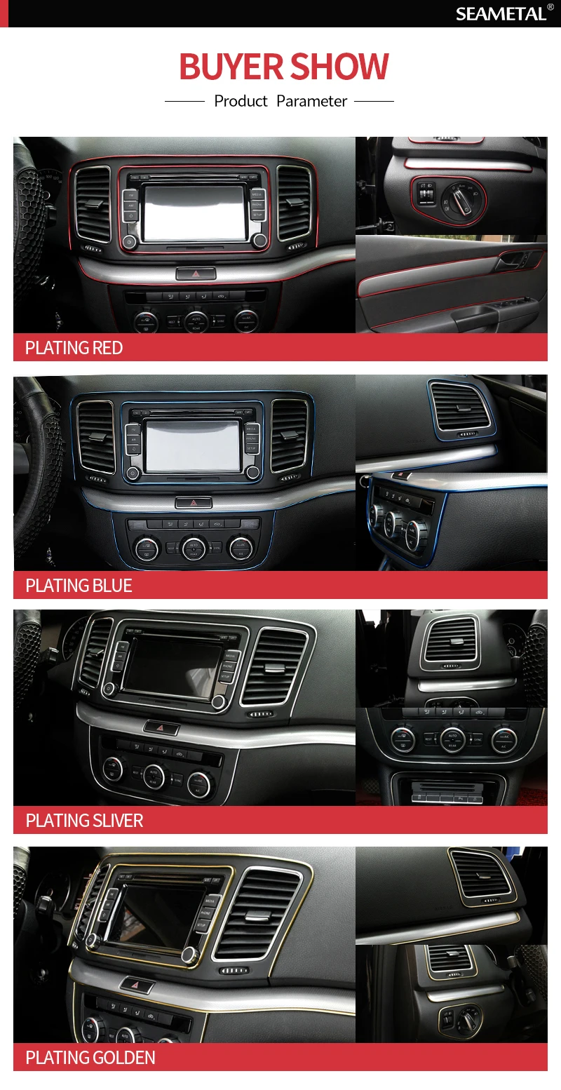 SEAMETAL Interior Car Moulding Trim Strips DIY Flexible Anti Scratch Lines 5m Decoration Strip Dashboard Car-styling Accessories