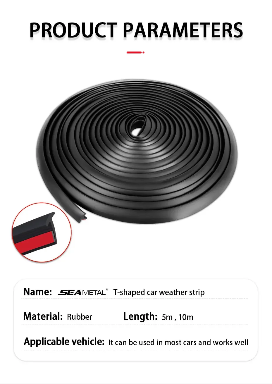 SEAMETAL Universal Car Rubber Sealing Strip Slanted T-Type Auto Door Seal Rubber Weatherstrip Edge Sealant for Car Accessories
