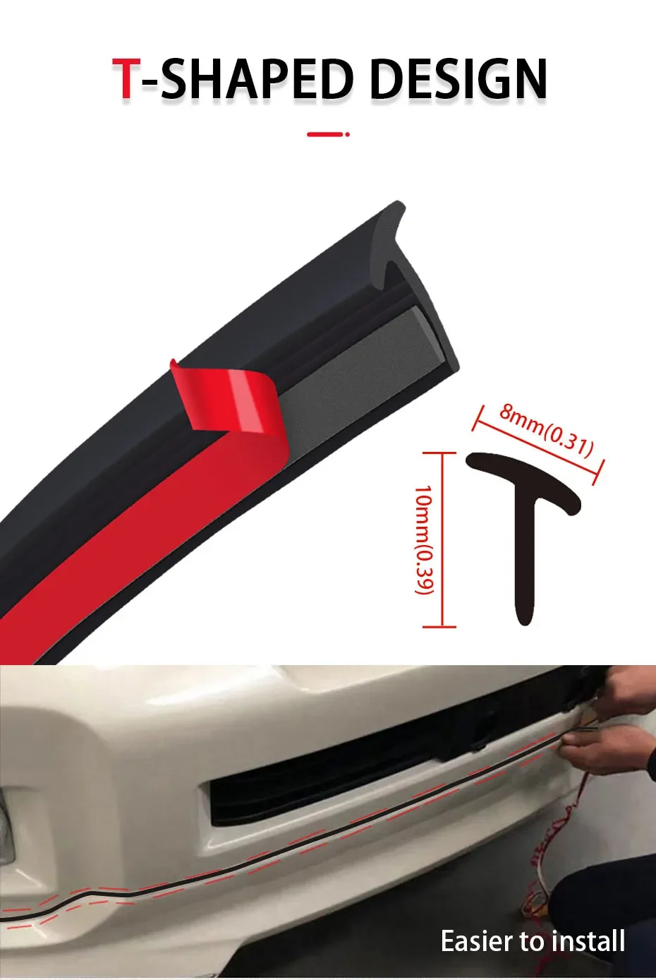 SEAMETAL Universal Car Rubber Sealing Strip Slanted T-Type Auto Door Seal Rubber Weatherstrip Edge Sealant for Car Accessories