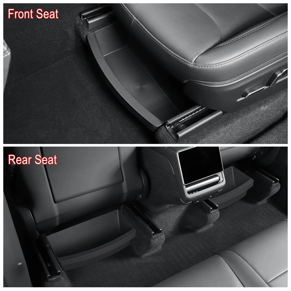 Under Seat Storage Box For Tesla Model Y Juniper 2025 Center Console Organizer Bins Front Backseat Bag Trash Tray Accessories