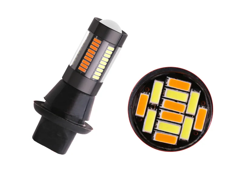 2PCS Dual Color 1156 BA15S BAU15S P21W PY21W T20 7440 LED Bulbs Canbus DRL Turn Signal Lights 4014 66 SMD White Amber Error Free