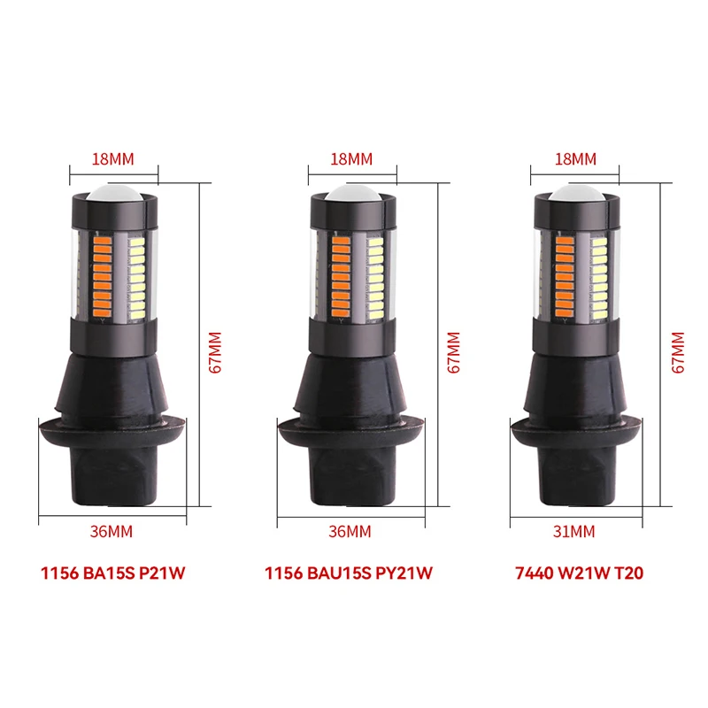 2PCS Dual Color 1156 BA15S BAU15S P21W PY21W T20 7440 LED Bulbs Canbus DRL Turn Signal Lights 4014 66 SMD White Amber Error Free