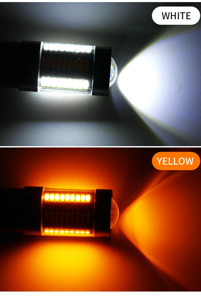 2PCS Dual Color 1156 BA15S BAU15S P21W PY21W T20 7440 LED Bulbs Canbus DRL Turn Signal Lights 4014 66 SMD White Amber Error Free