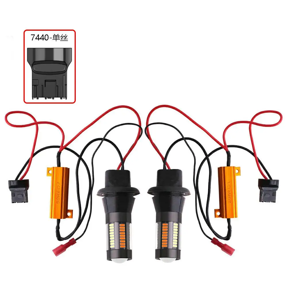 2PCS Dual Color 1156 BA15S BAU15S P21W PY21W T20 7440 LED Bulbs Canbus DRL Turn Signal Lights 4014 66 SMD White Amber Error Free