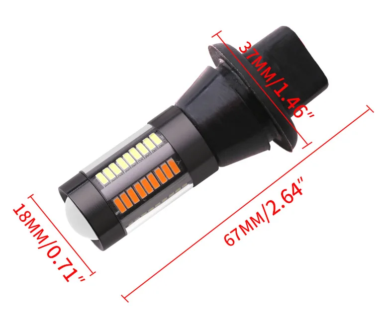 2PCS Dual Color 1156 BA15S BAU15S P21W PY21W T20 7440 LED Bulbs Canbus DRL Turn Signal Lights 4014 66 SMD White Amber Error Free