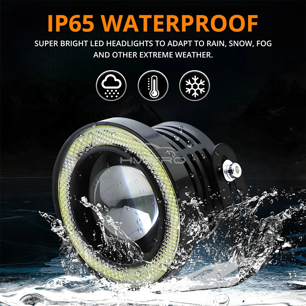 2X 30W Car Driving DRL Fog Lights COB Angel Eyes 64/76/89mm Ambient Lamps Waterproof Daytime Running Bulb Headlight Auto Lamp