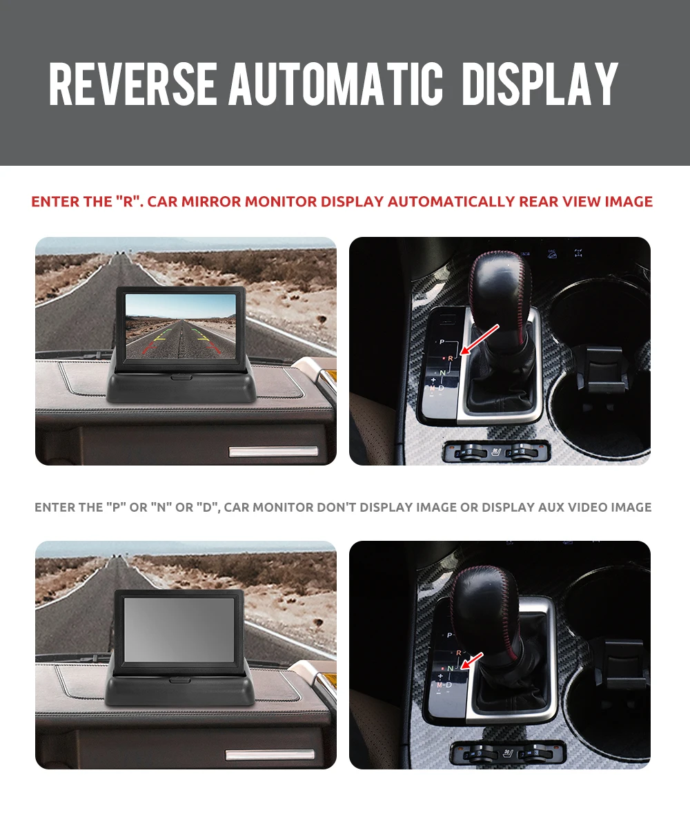 4.3 TFT LCD HD Screen Folding Car Monitor with Rear View Camera LED Backup for Vehicle Parking Easy Installation