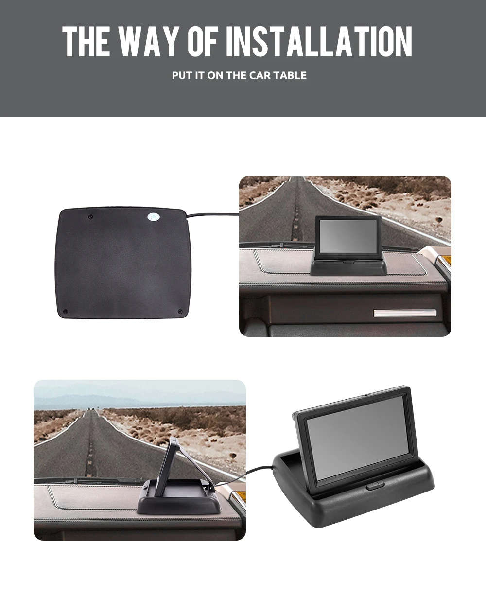 4.3 TFT LCD HD Screen Folding Car Monitor with Rear View Camera LED Backup for Vehicle Parking Easy Installation