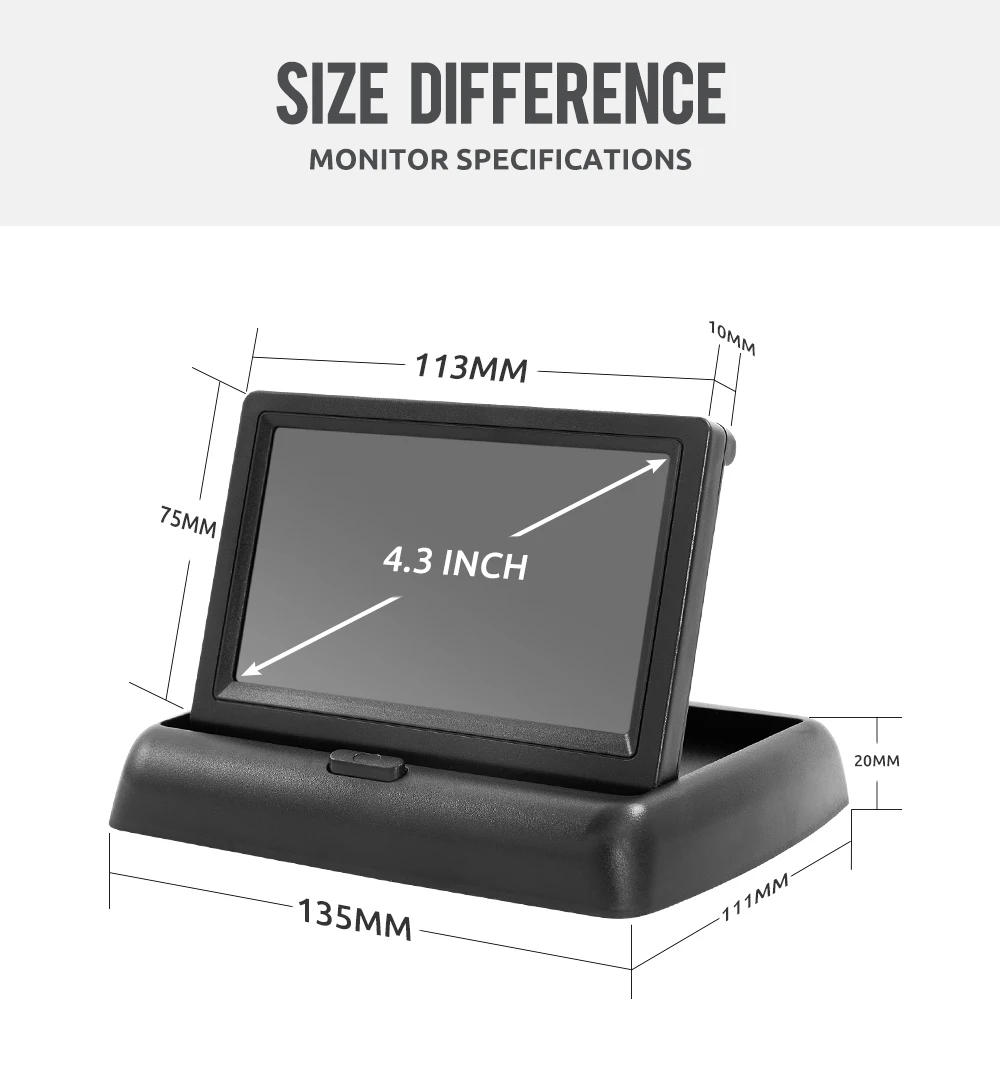 4.3 TFT LCD HD Screen Folding Car Monitor with Rear View Camera LED Backup for Vehicle Parking Easy Installation