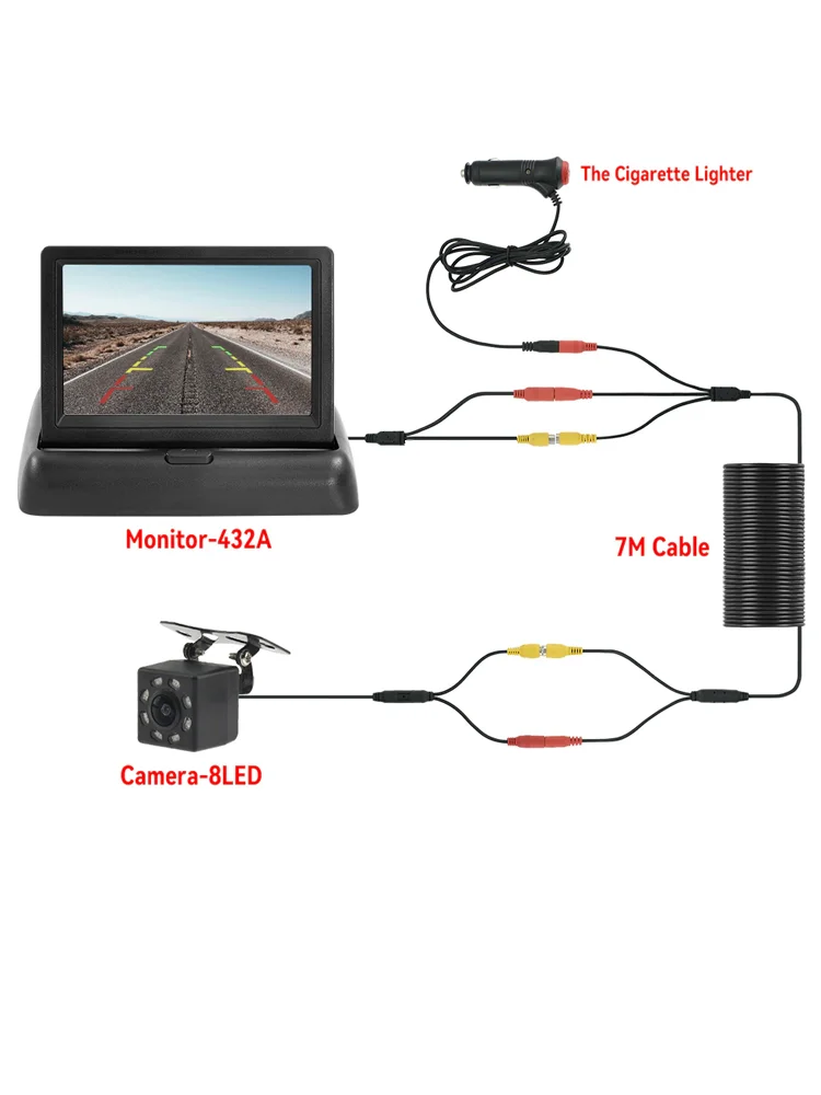 4.3 TFT LCD HD Screen Folding Car Monitor with Rear View Camera LED Backup for Vehicle Parking Easy Installation