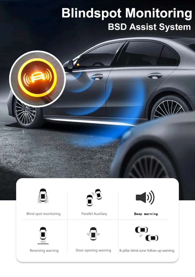 Car BSD Blind Spot Monitoring System 24GHz Microwave Radar Blind Spot Detection System BSM Blind Area Lane Change Assistance