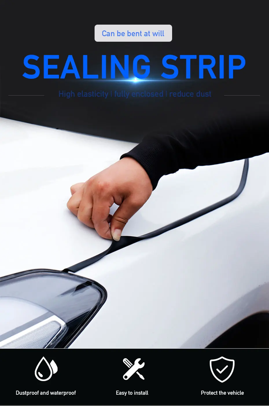 SEAMETAL Universal Car Hood Sealing Strip Waterproof Rubber Hood Gap Filler Noise Insulation Auto Engine Cover Seal Strip