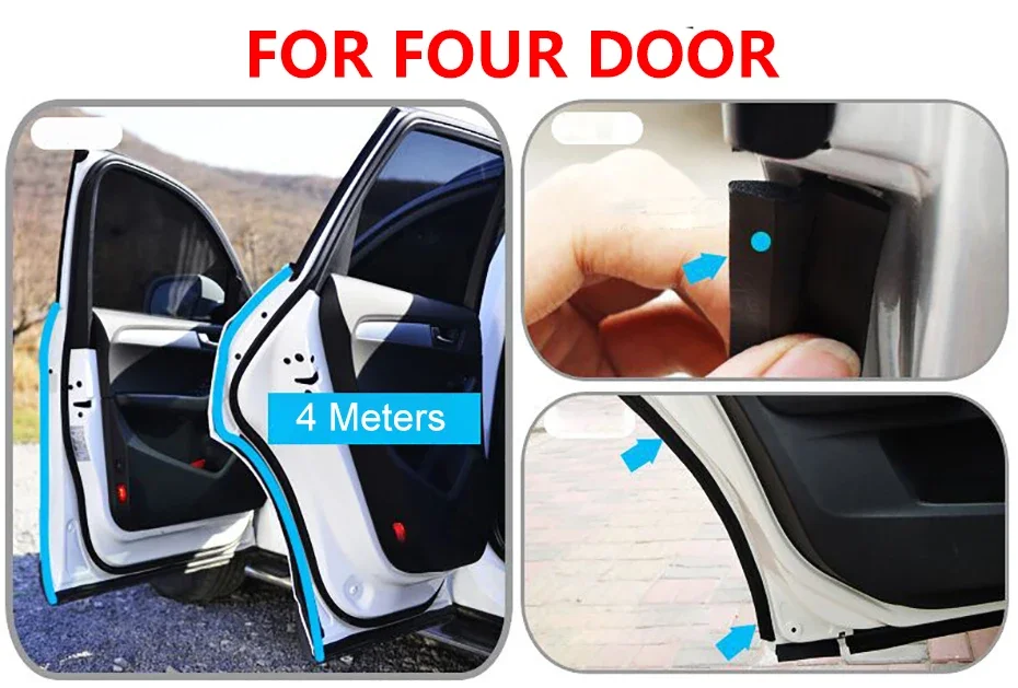 SEAMETAL 2/4m Car Door Rubber Seal Strips Z Shaped Trim Noise Insulation Weatherstrip Z Type Rubber Strips for Car Accessories