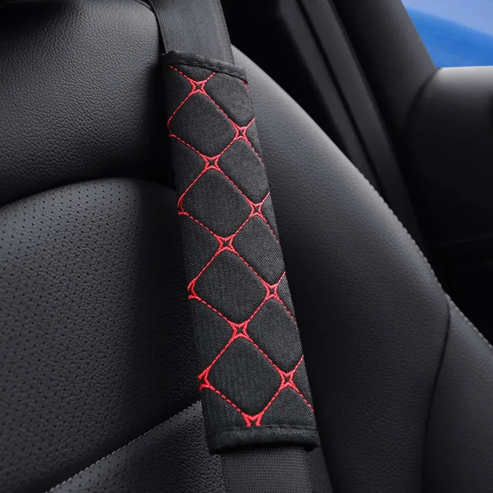 A Linen Embroidered Breathable Fabric Car Seat Belt Shoulder Strap Cover Insurance Strap Cover Car Accessories