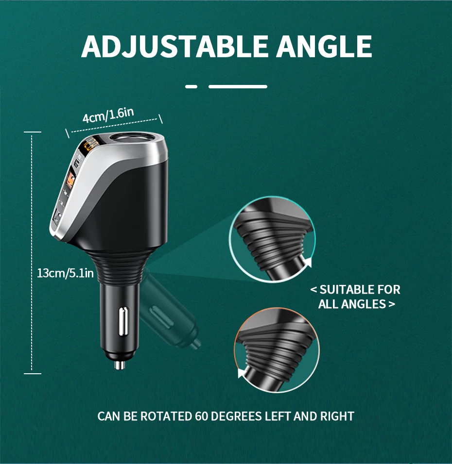 SEAMETAL 66W Car Charger PD20W QC3.0 Port USB Type Fast Charging Phone Charger 12V/24V Universal Cigarette Lighter Power Adapter