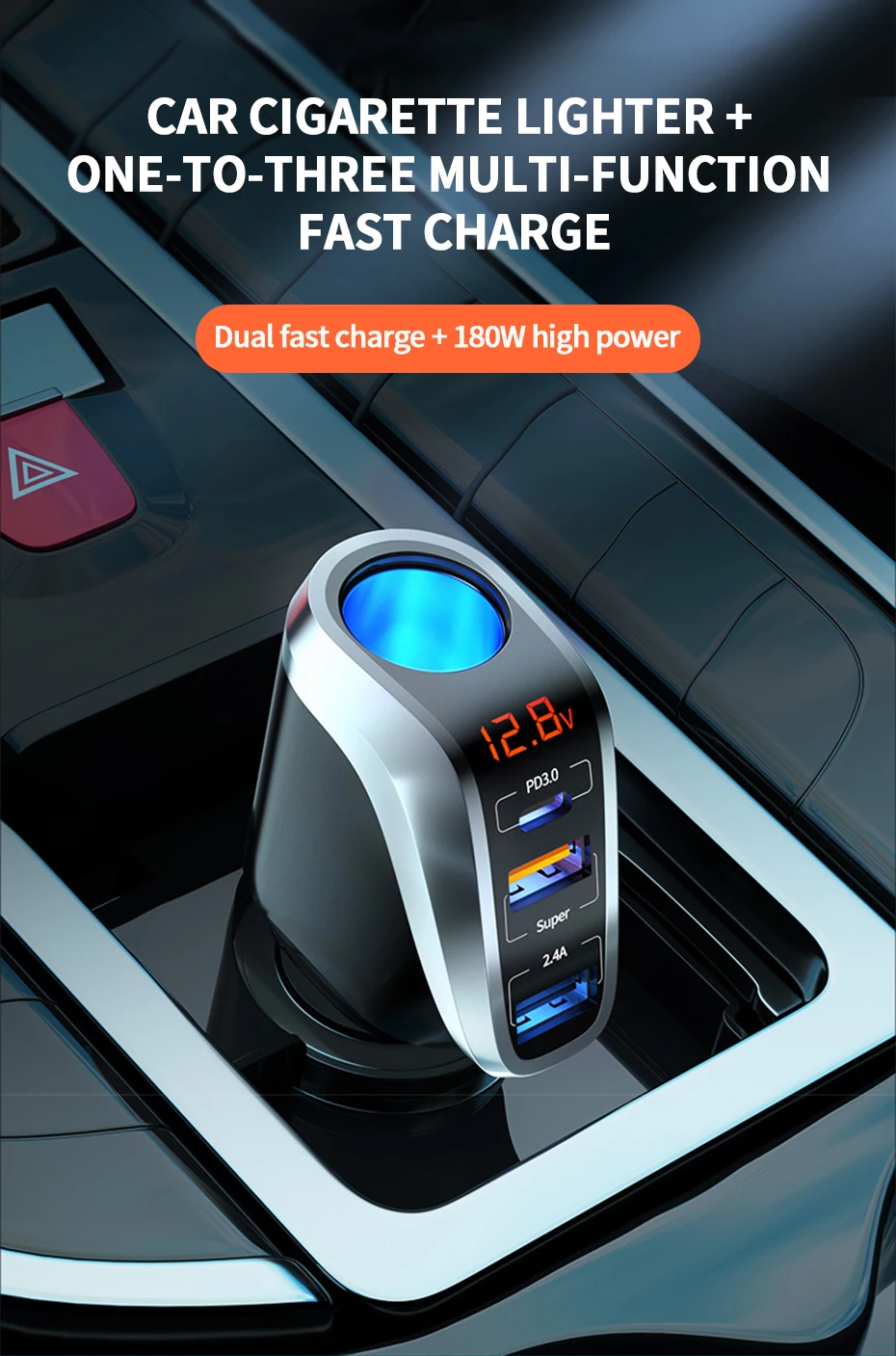 SEAMETAL 66W Car Charger PD20W QC3.0 Port USB Type Fast Charging Phone Charger 12V/24V Universal Cigarette Lighter Power Adapter