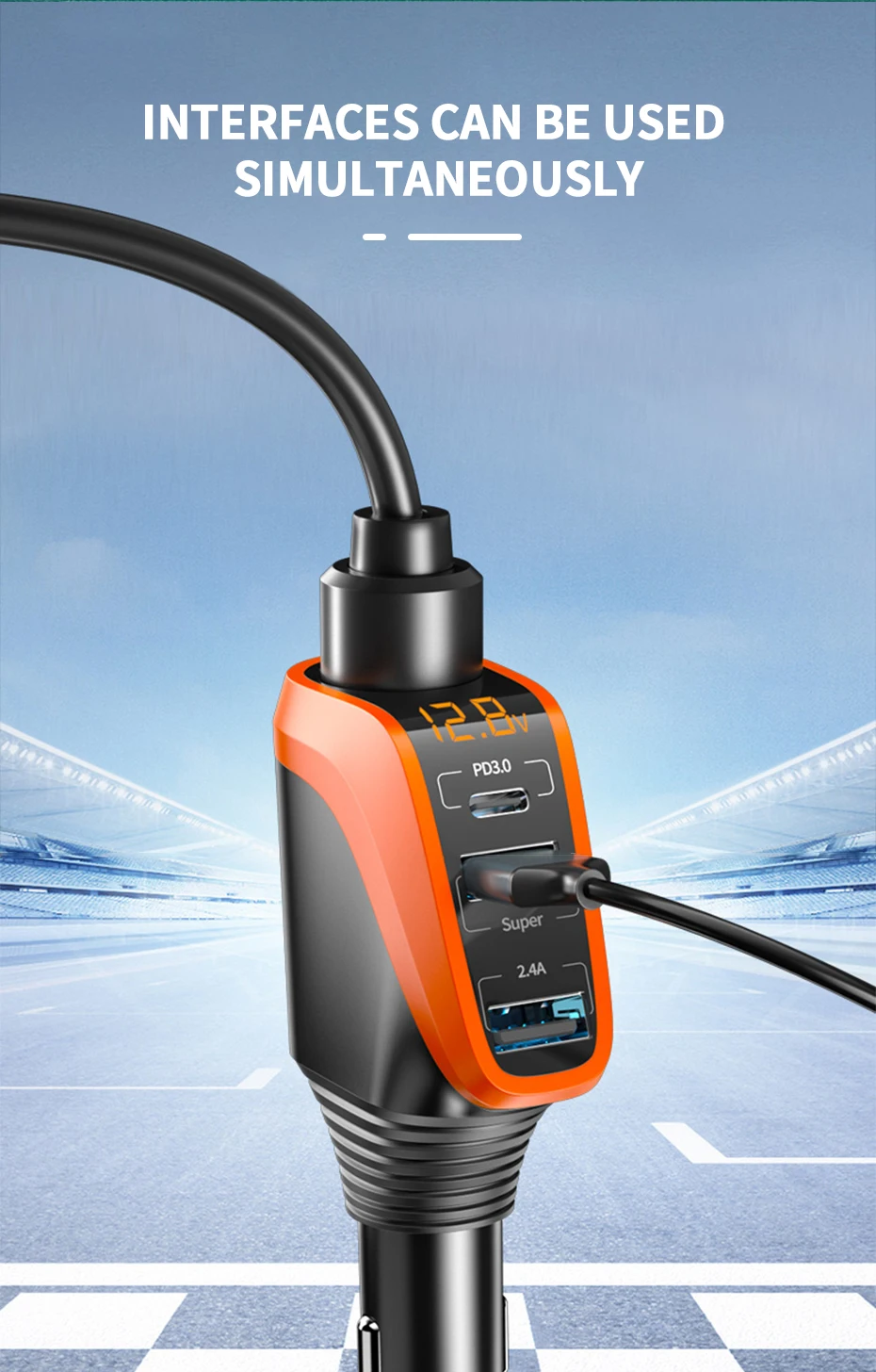 SEAMETAL 66W Car Charger PD20W QC3.0 Port USB Type Fast Charging Phone Charger 12V/24V Universal Cigarette Lighter Power Adapter
