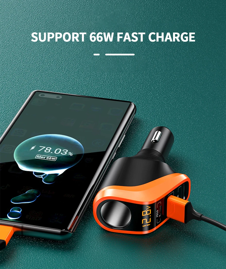 SEAMETAL 66W Car Charger PD20W QC3.0 Port USB Type Fast Charging Phone Charger 12V/24V Universal Cigarette Lighter Power Adapter
