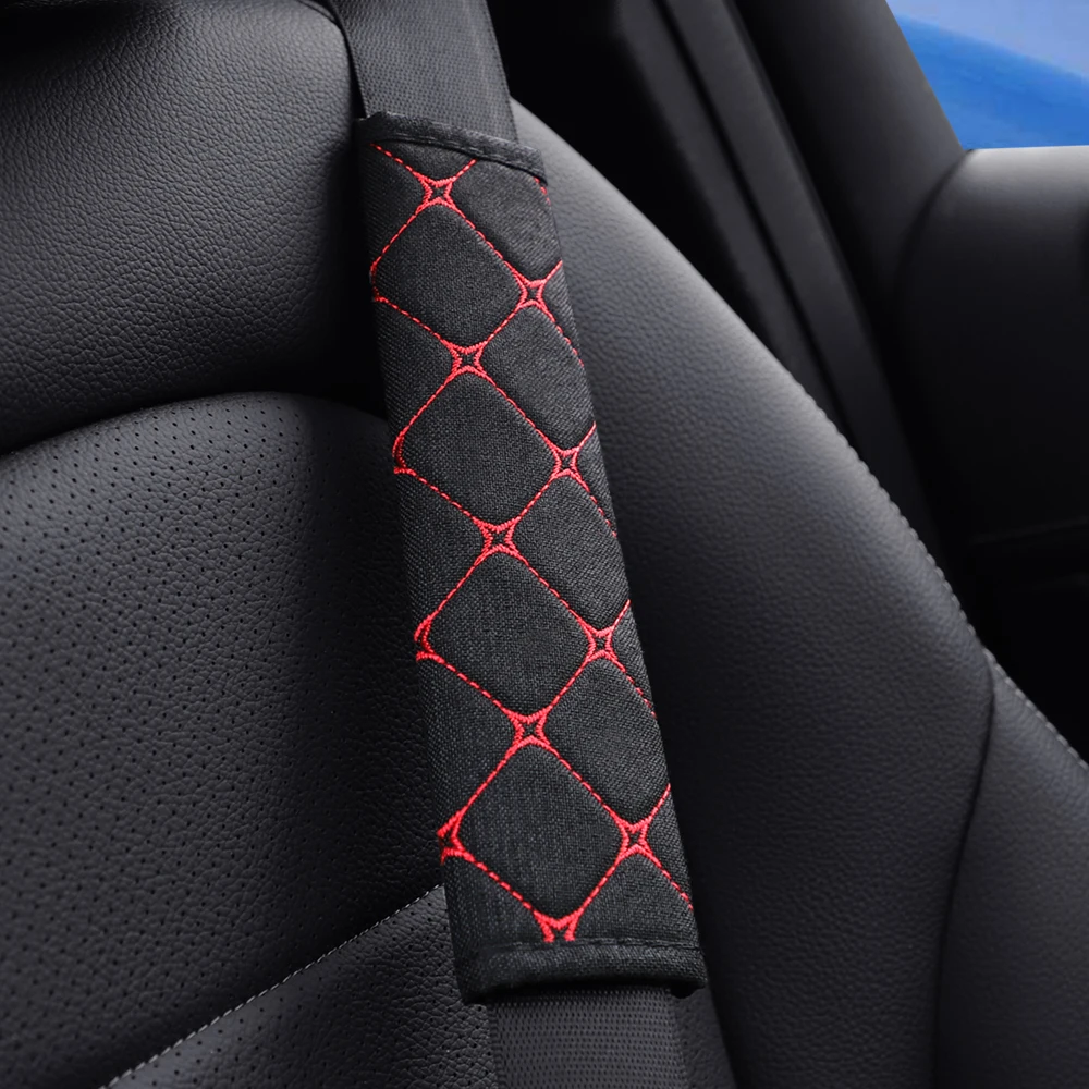 A Linen Embroidered Breathable Fabric Car Seat Belt Shoulder Strap Cover Insurance Strap Cover Car Accessories