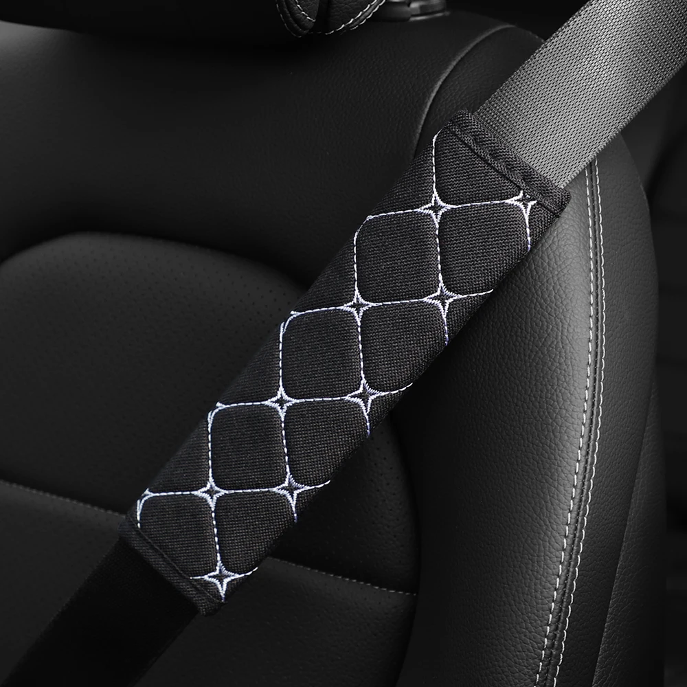 A Linen Embroidered Breathable Fabric Car Seat Belt Shoulder Strap Cover Insurance Strap Cover Car Accessories