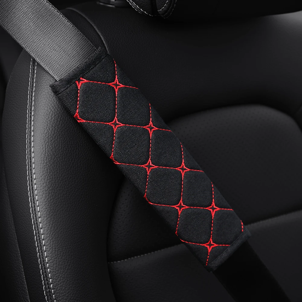 A Linen Embroidered Breathable Fabric Car Seat Belt Shoulder Strap Cover Insurance Strap Cover Car Accessories