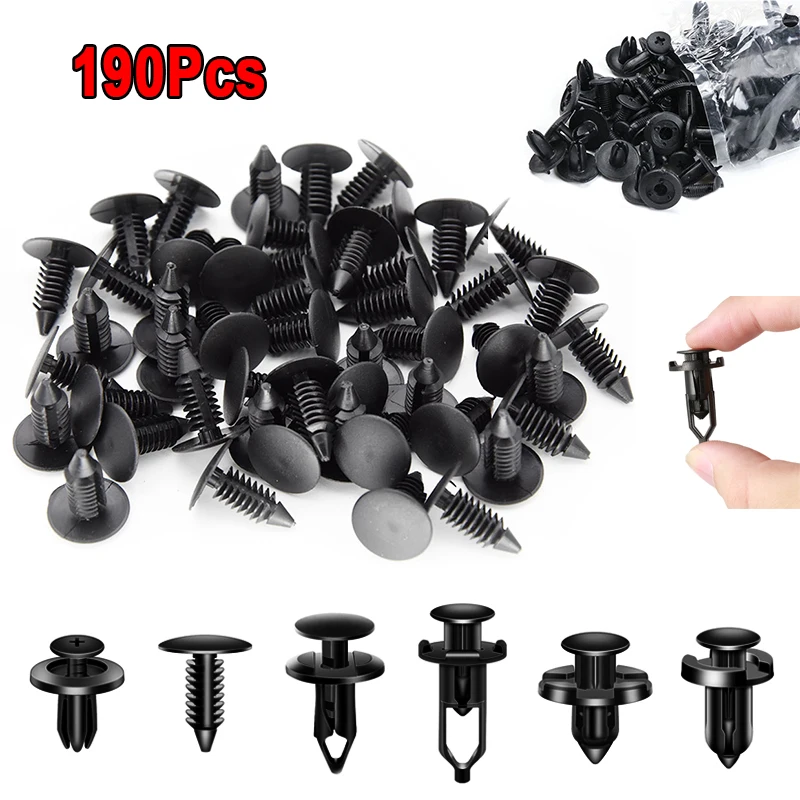 190pcs Car Retainer Clips 6 Sizes Fasteners Automotive Plastic Clips Kit Auto Trim Panel Clip Mixed Car Body Bumper Rivet