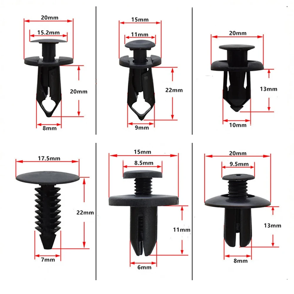 190pcs Car Retainer Clips 6 Sizes Fasteners Automotive Plastic Clips Kit Auto Trim Panel Clip Mixed Car Body Bumper Rivet