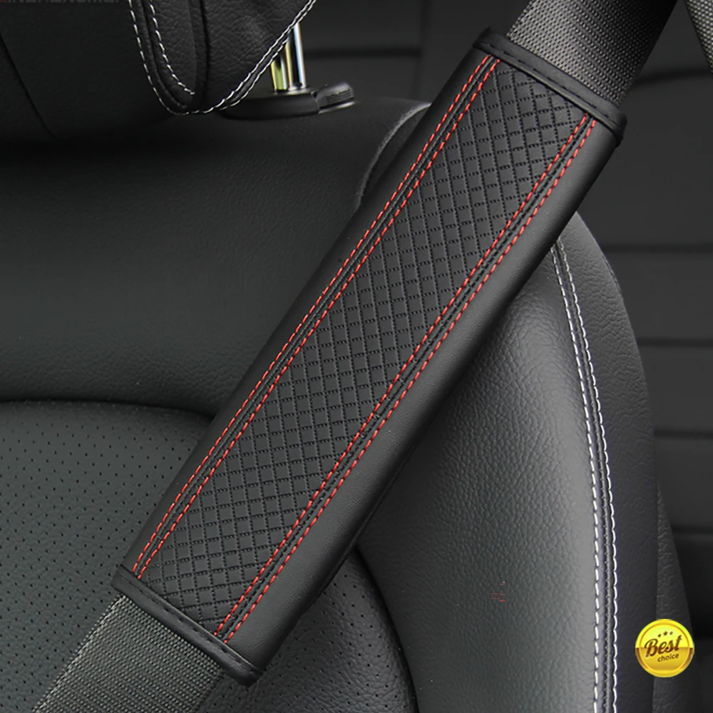 1PCS PU Leather Embossed Car Seat Belt Shoulder Cover Decompression Comfort Car Accessories Safety Belt Protective Cover