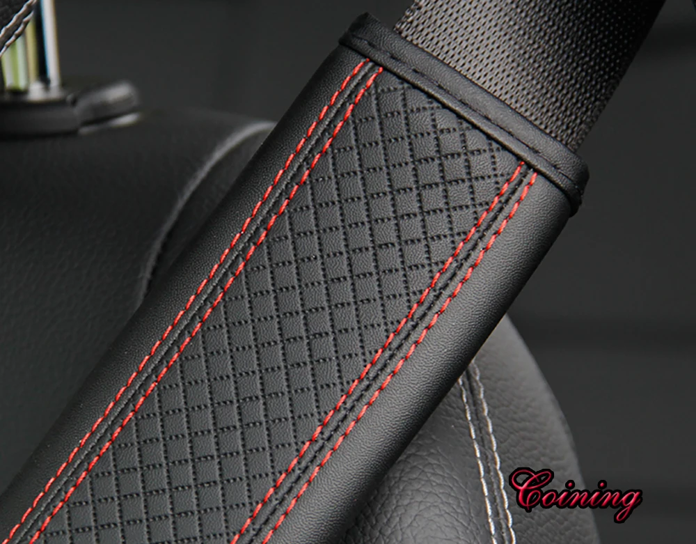 1PCS PU Leather Embossed Car Seat Belt Shoulder Cover Decompression Comfort Car Accessories Safety Belt Protective Cover
