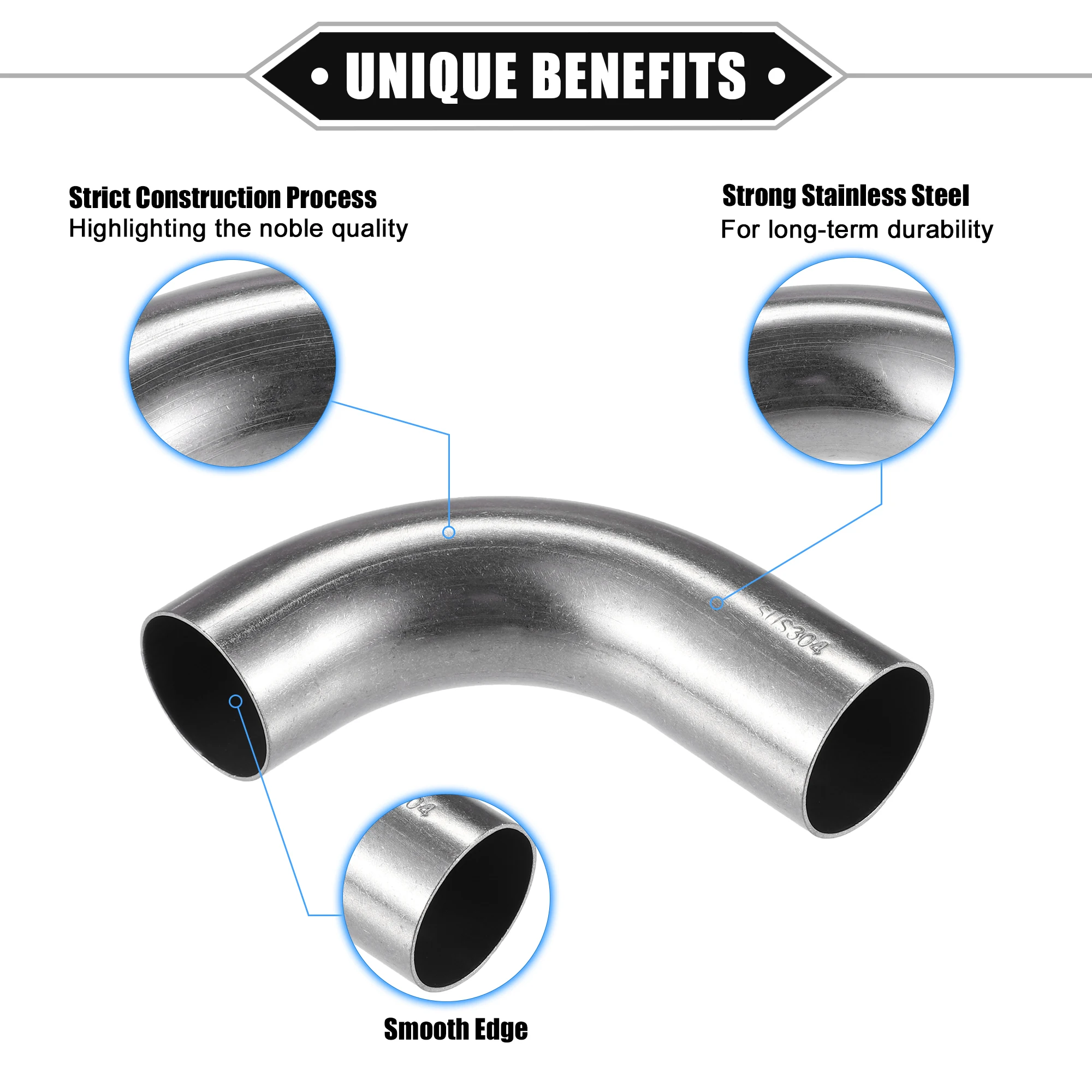 UXCELL 1Pc 19mm 25mm 32mm 38mm 63mm 90° Bend Elbow Pipe Tube DIY Exhaust Pipe Air Intake Tube for Car 304 Stainless Steel