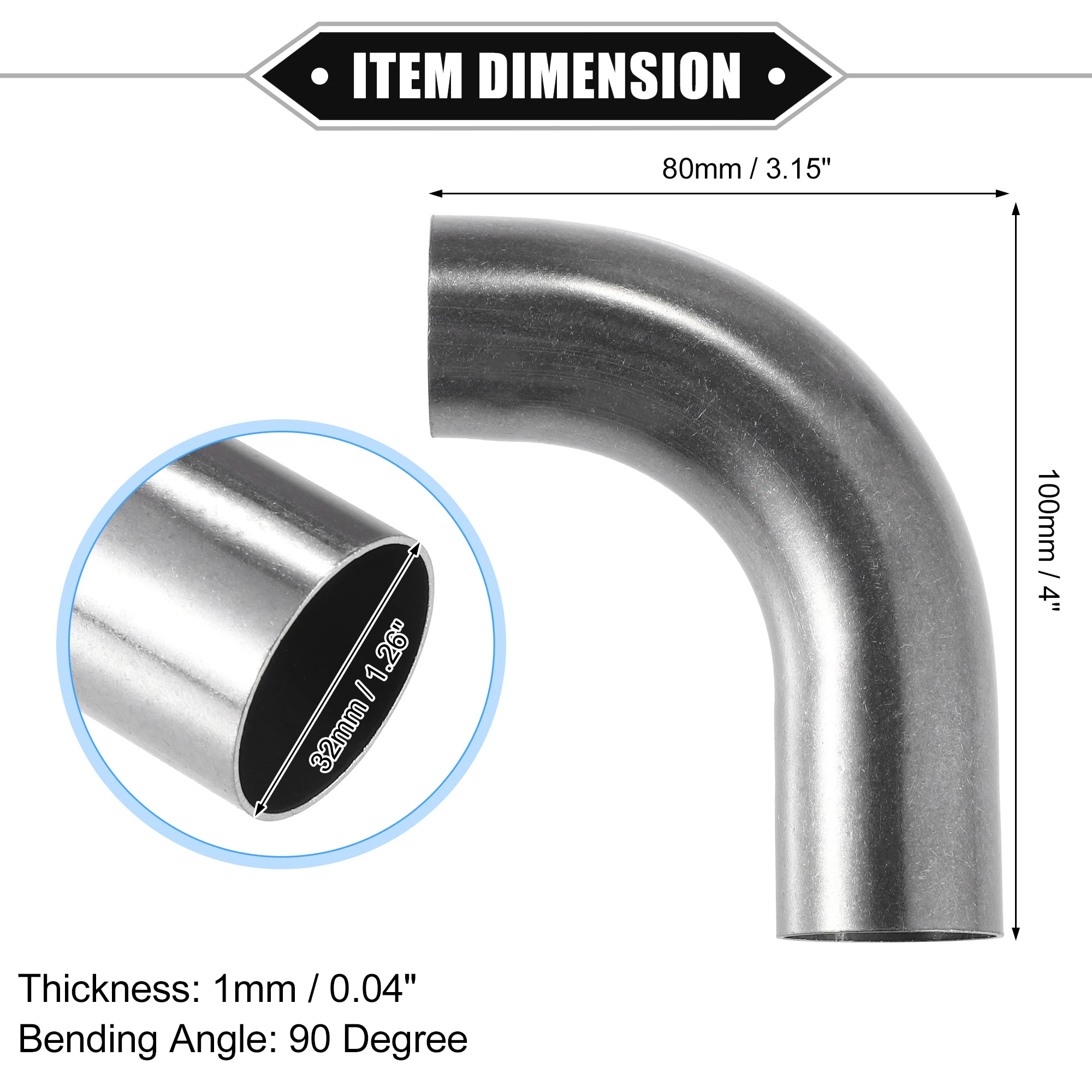 UXCELL 1Pc 19mm 25mm 32mm 38mm 63mm 90° Bend Elbow Pipe Tube DIY Exhaust Pipe Air Intake Tube for Car 304 Stainless Steel