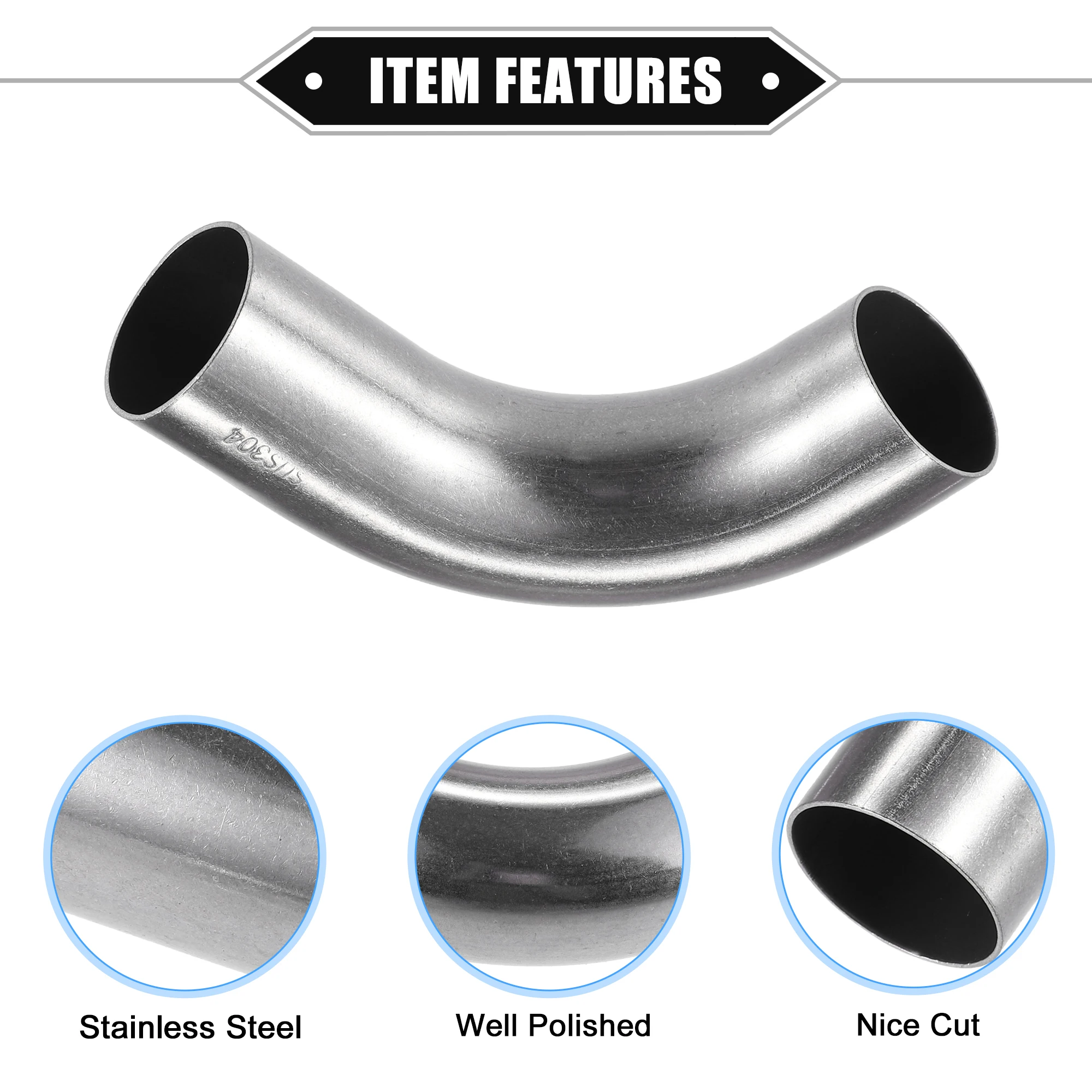 UXCELL 1Pc 19mm 25mm 32mm 38mm 63mm 90° Bend Elbow Pipe Tube DIY Exhaust Pipe Air Intake Tube for Car 304 Stainless Steel