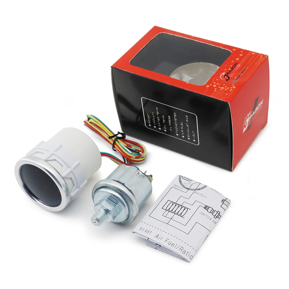 Boost/Water Temp/Oil Temp/Oil Press/Voltage/Tachometer/Air Fuel Ratio/EGT Gauge 52mm Analog LED White Case+ 52MM Gauge Pods