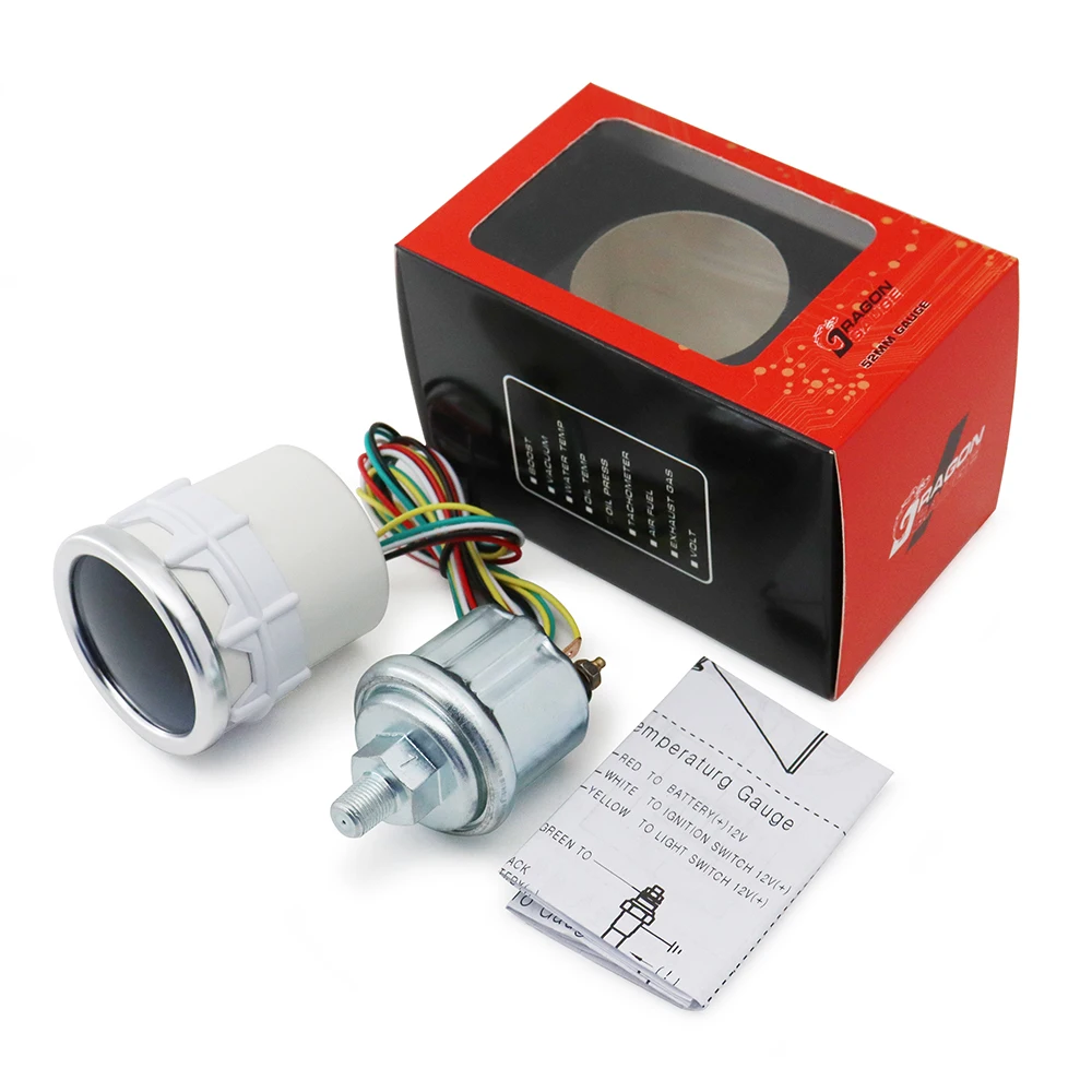 Boost/Water Temp/Oil Temp/Oil Press/Voltage/Tachometer/Air Fuel Ratio/EGT Gauge 52mm Analog LED White Case+ 52MM Gauge Pods