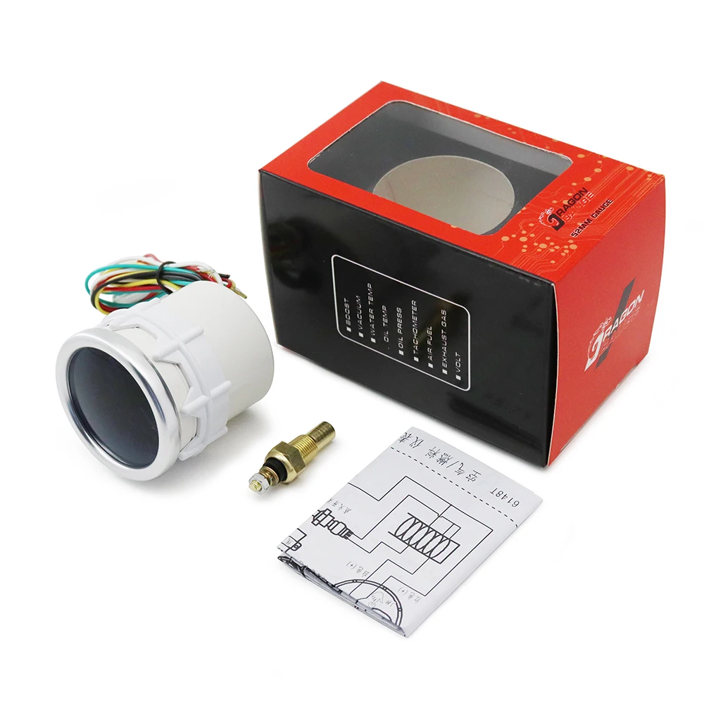 Boost/Water Temp/Oil Temp/Oil Press/Voltage/Tachometer/Air Fuel Ratio/EGT Gauge 52mm Analog LED White Case+ 52MM Gauge Pods