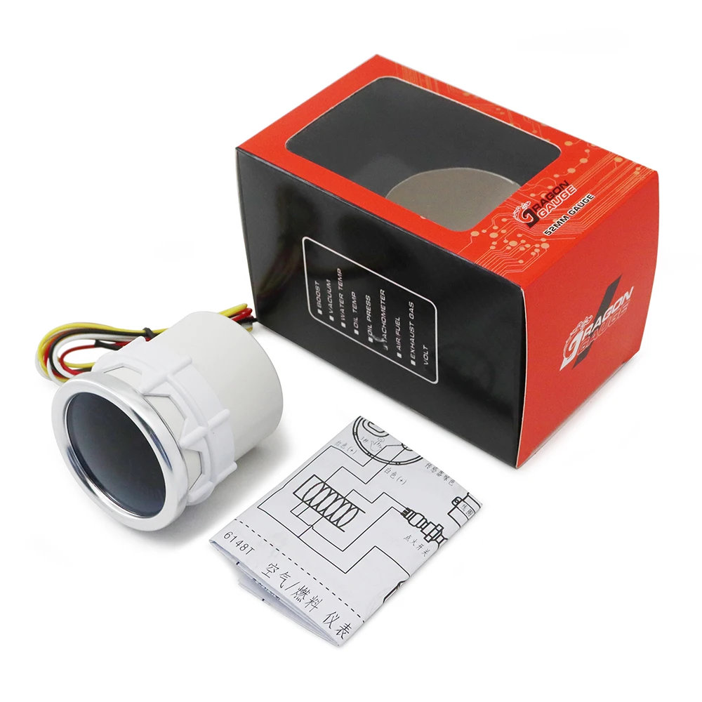 Boost/Water Temp/Oil Temp/Oil Press/Voltage/Tachometer/Air Fuel Ratio/EGT Gauge 52mm Analog LED White Case+ 52MM Gauge Pods