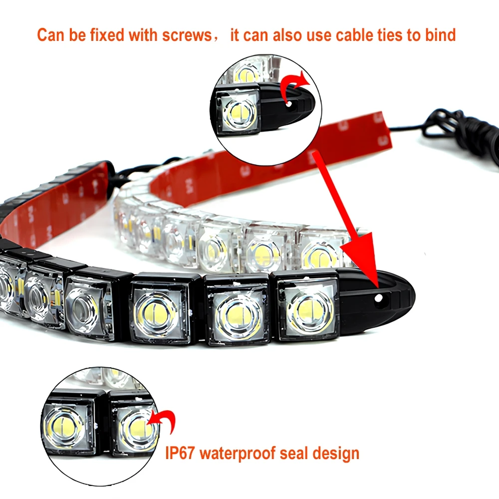 2X Waterproof DRL 6Chips Led Car Auto Decorative Flexible Daytime Running Light Driving Led Strip Headlight Fog Backup Trunk Led