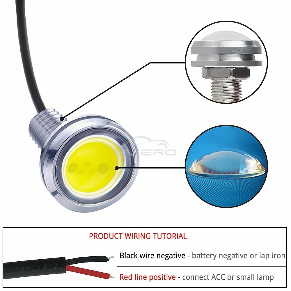 2X 23mm Car Eagle Eye Silver Shell DRL Daytime Running Light Fog LED 12V Backup Reversing Parking Signals Auto Tail Backup Lamp