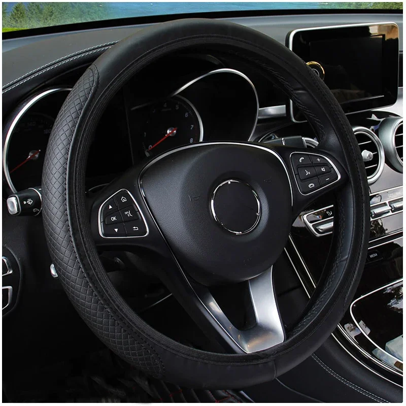 37-39cm Car Steering Wheel Cover Skidproof Auto Steering- Wheel Cover Anti-Slip Embossing Leather Car-styling Car Accessories