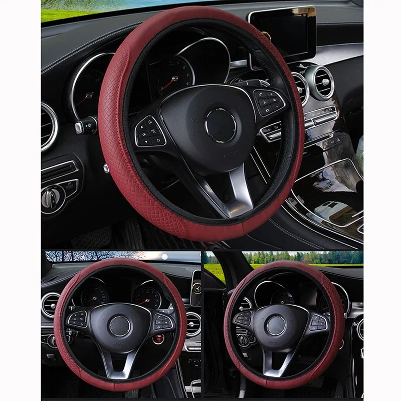 37-39cm Car Steering Wheel Cover Skidproof Auto Steering- Wheel Cover Anti-Slip Embossing Leather Car-styling Car Accessories