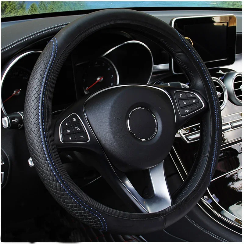 37-39cm Car Steering Wheel Cover Skidproof Auto Steering- Wheel Cover Anti-Slip Embossing Leather Car-styling Car Accessories