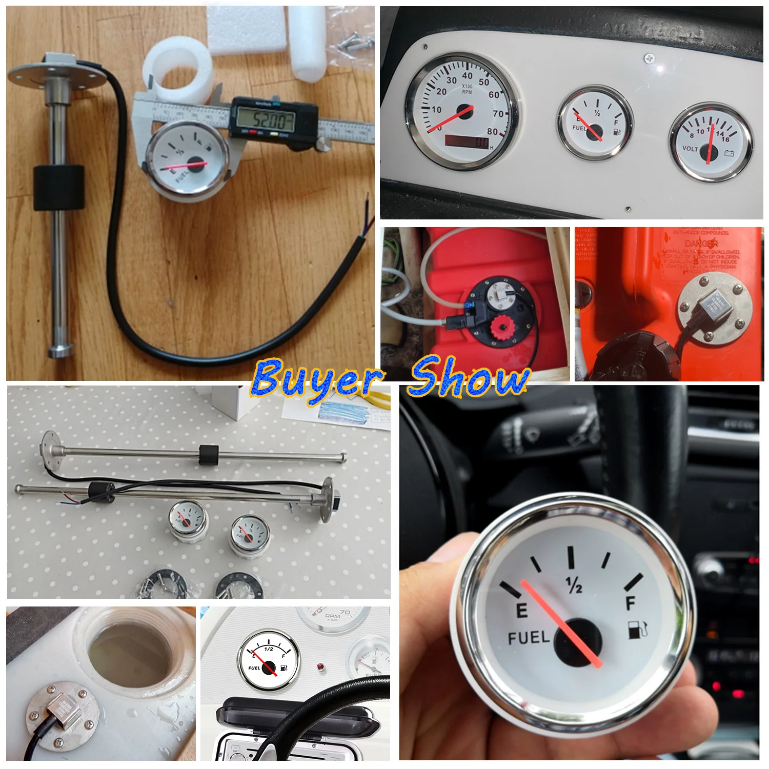 100-500mm Stainless Steel Marine Fuel Level Gauge Sensor Fit Boat Car Fuel Level Gauge Meter 0-190ohm with Red Backlight 9-32V