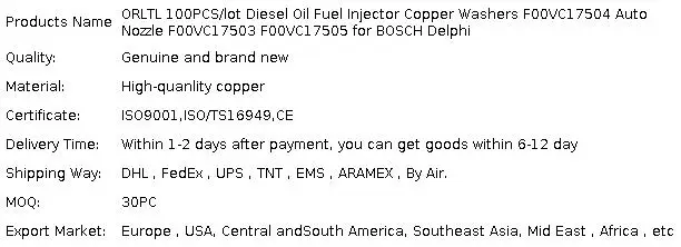ORLTL 100PCS/lot Diesel Oil Fuel Injector Copper Washers F00VC17504 Auto Nozzle F00VC17503 F00VC17505 for BOSCH Delphi Denso