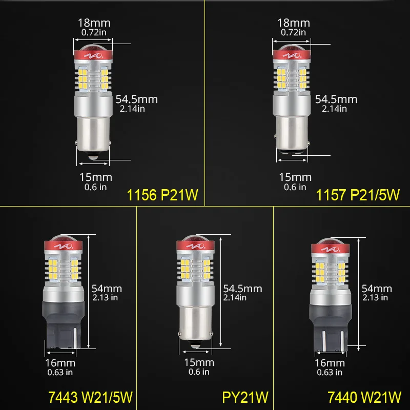 NAO P21W LED PY21W BA15S T20 W21/5W W5W T10 7443 For LADA DRL P21/5W 1300LM Car Lights Bulb 7440 BAY15D W21W 1157 Red White 1156