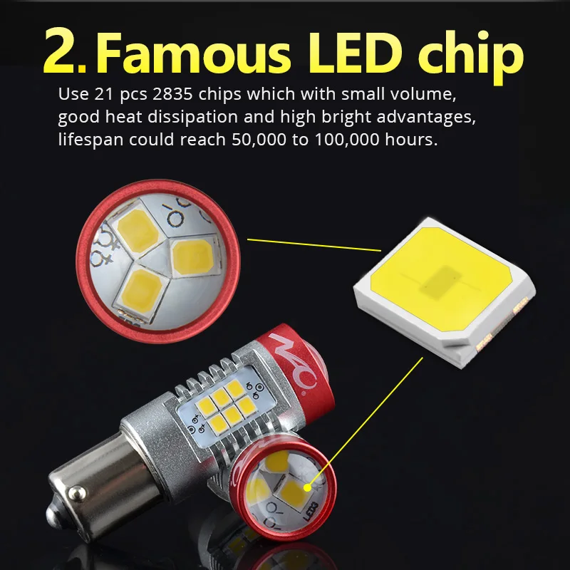 NAO P21W LED PY21W BA15S T20 W21/5W W5W T10 7443 For LADA DRL P21/5W 1300LM Car Lights Bulb 7440 BAY15D W21W 1157 Red White 1156