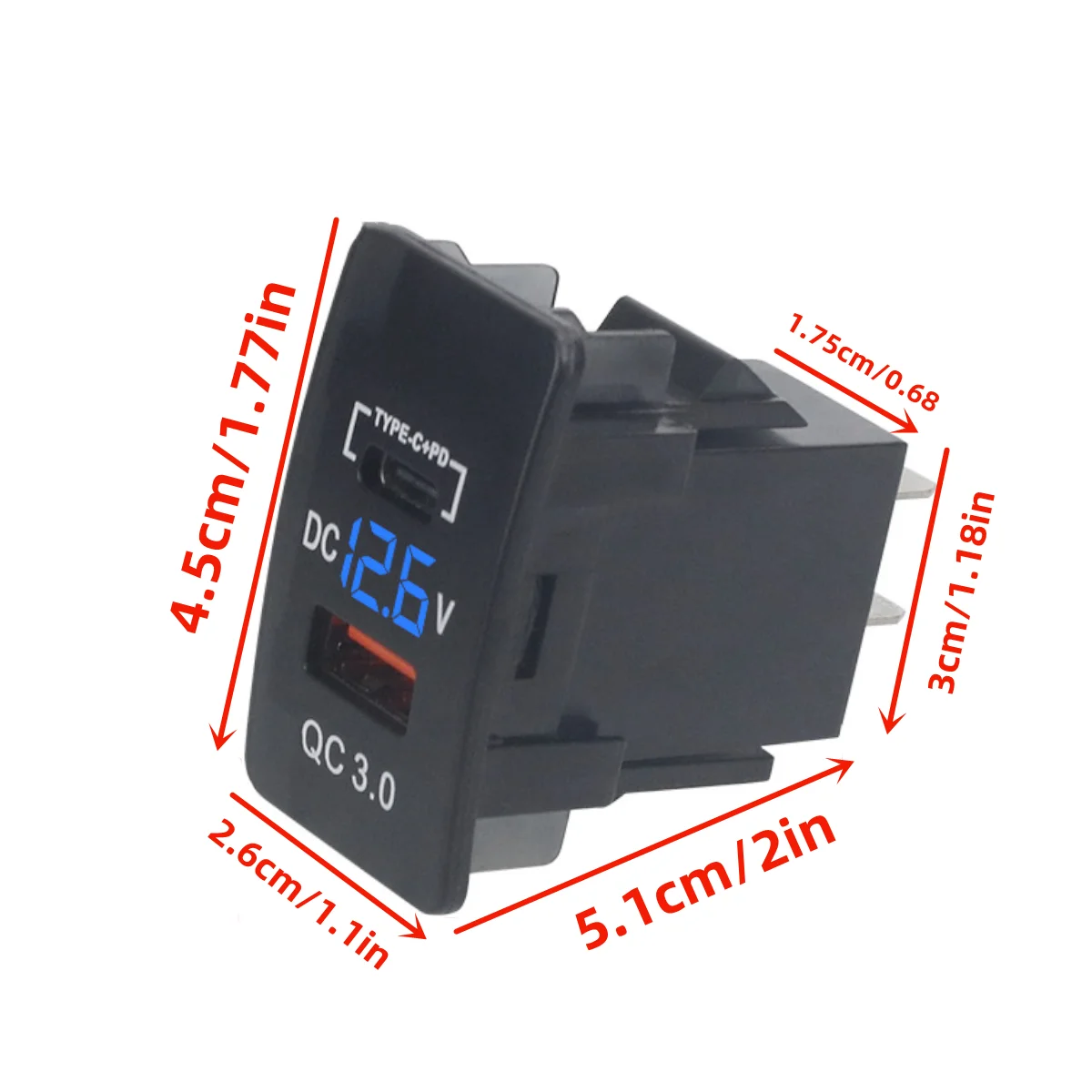 26x45mm Fast Charging Car Charger Socket QC3.0 USB+PD Type-C for Old Honda Fit Accord Civic CR-V HR-V City Odyssey