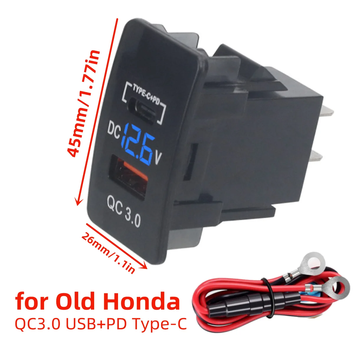 26x45mm Fast Charging Car Charger Socket QC3.0 USB+PD Type-C for Old Honda Fit Accord Civic CR-V HR-V City Odyssey