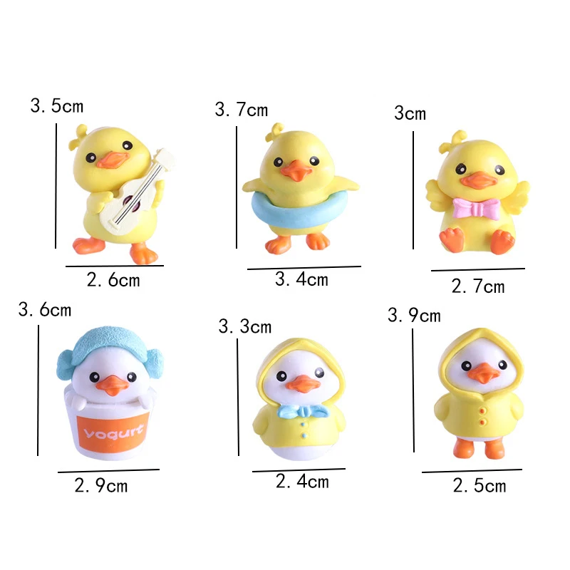 6pcs Anime Figure Little Yellow Duck Model Decor Cute Car Mounted Ornaments Auto Interior Dashboard Accessories for Girls Gifts